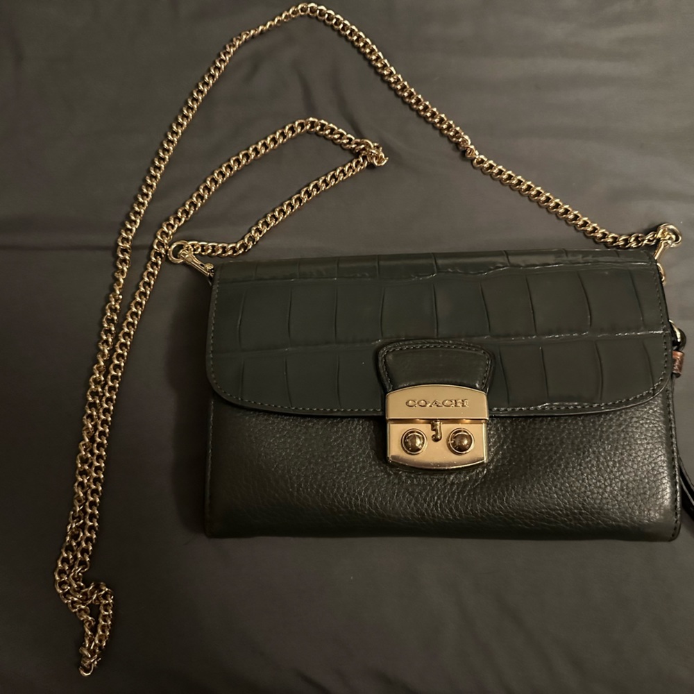 Coach gold chain crocodile leather crossbody